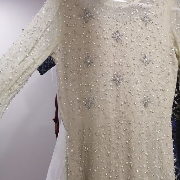 Hand Sewn Delicate Beaded Dress Long Sleeve Size Small - Picture 1 of 11